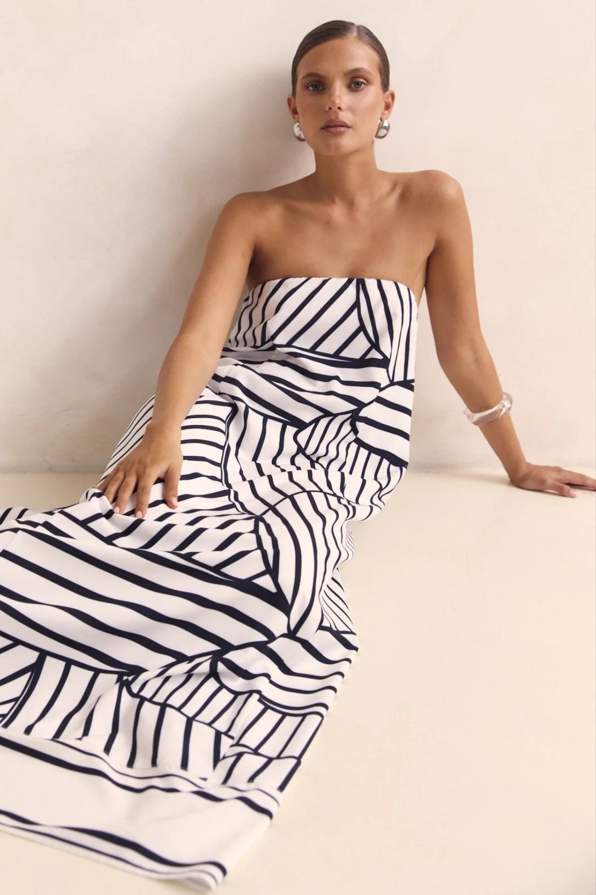 Strapless Contrast Band Hem A-Line Maxi Dress 13