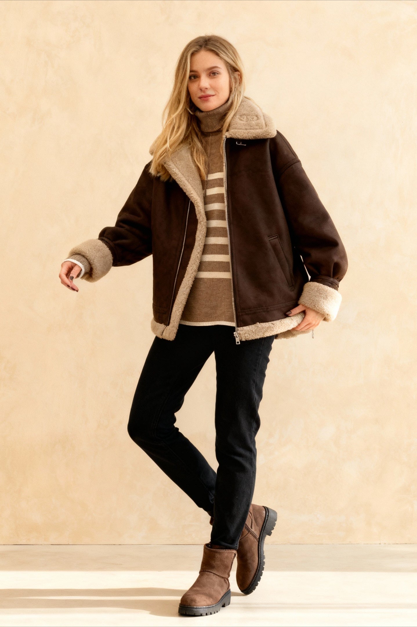 Vintage Oversized Suede SherpaLined Coat