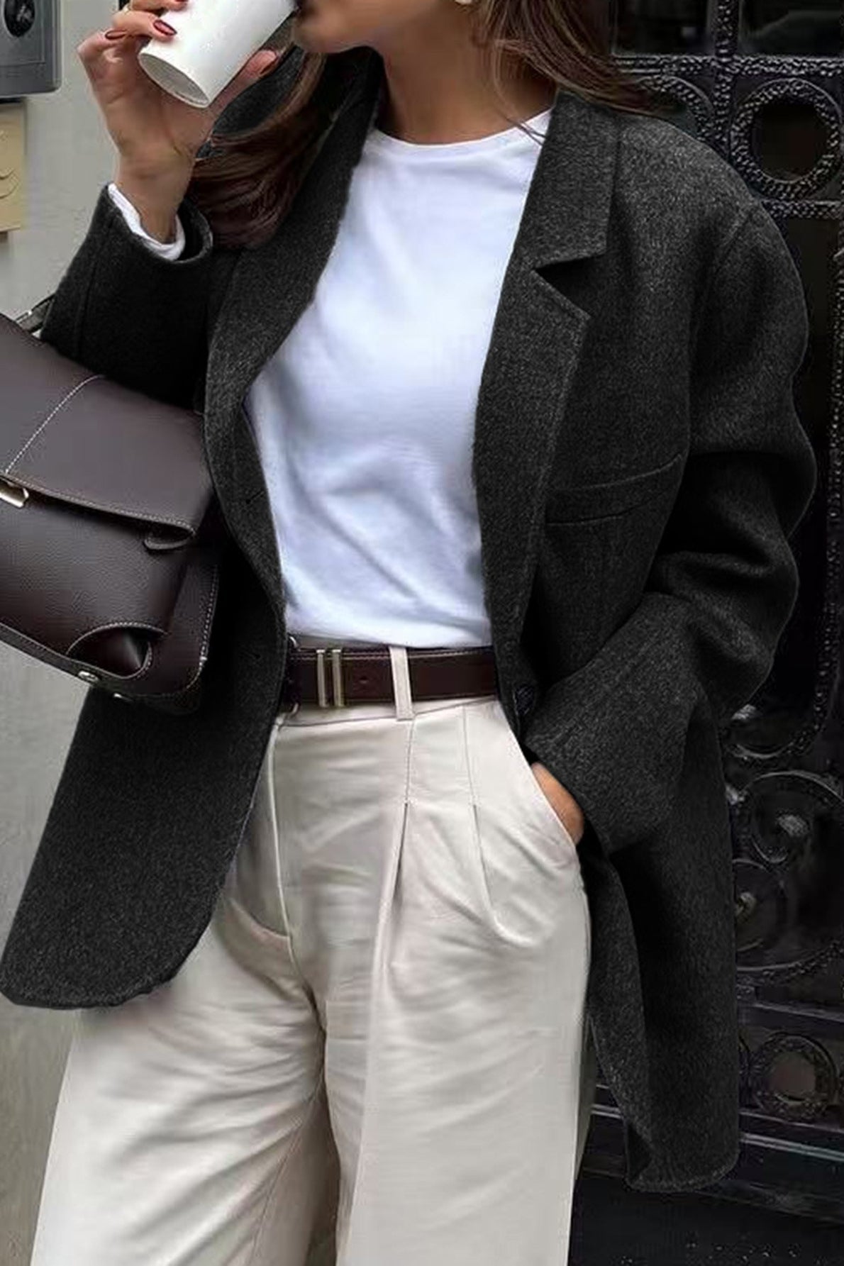 Minimalist Solid Color Tailored Coat