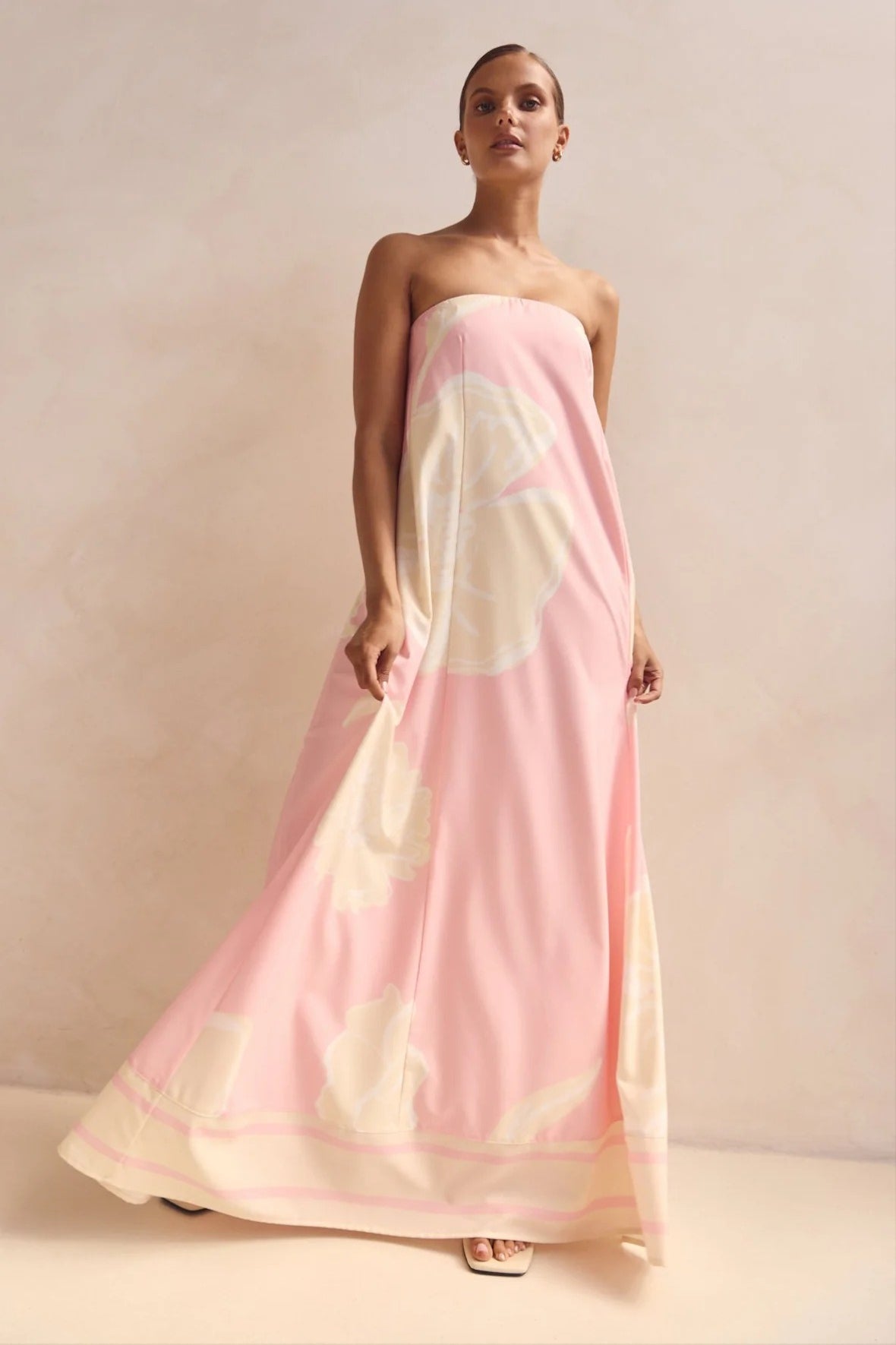 Strapless Contrast Band Hem A-Line Maxi Dress 9