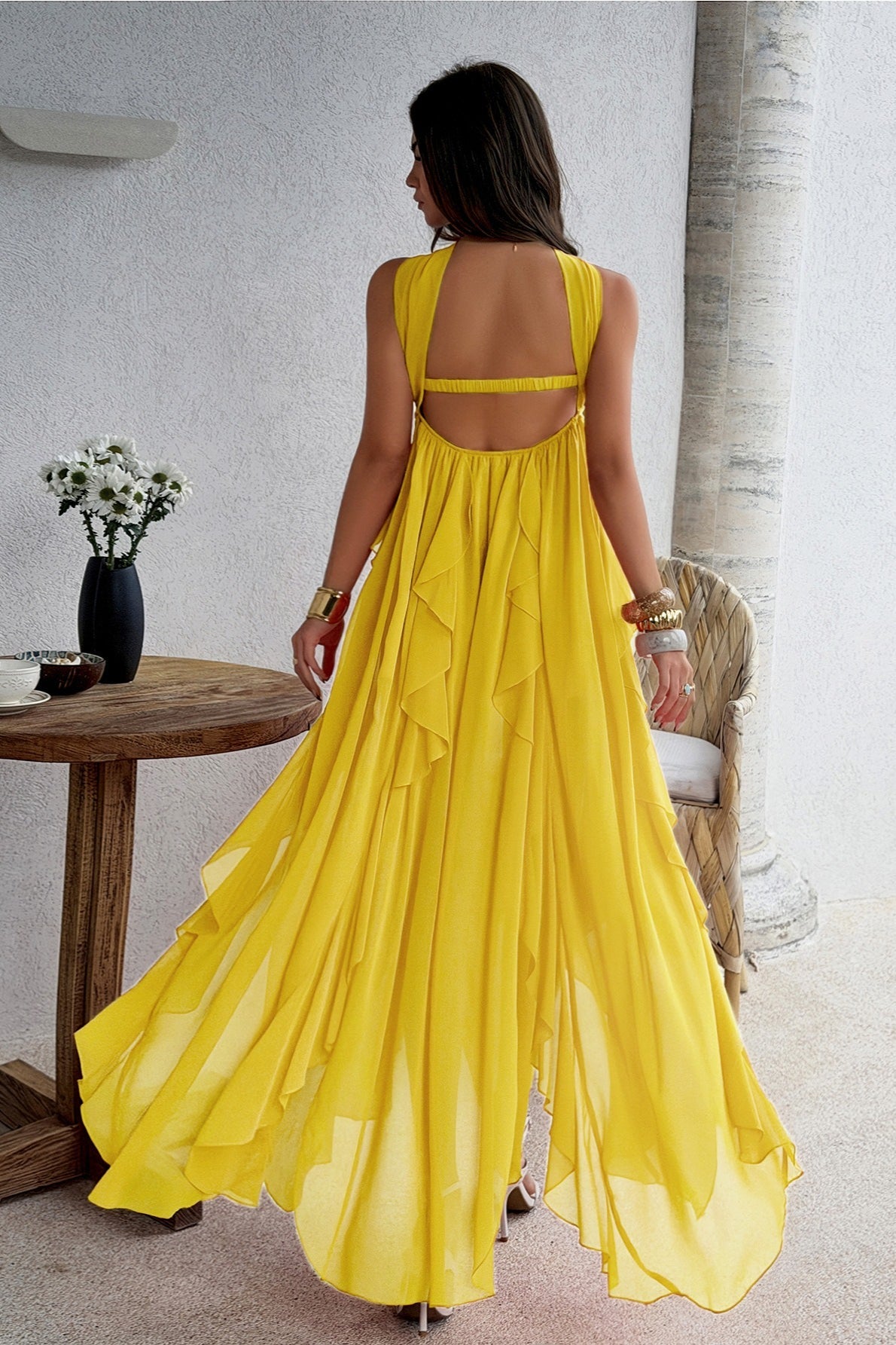 Strapless Starfish Detail Tiered Ruffle Chiffon Maxi Dress 10
