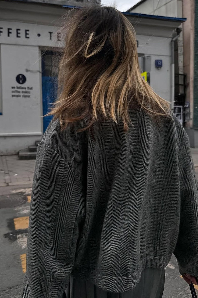 Herringbone Stand Collar Coat