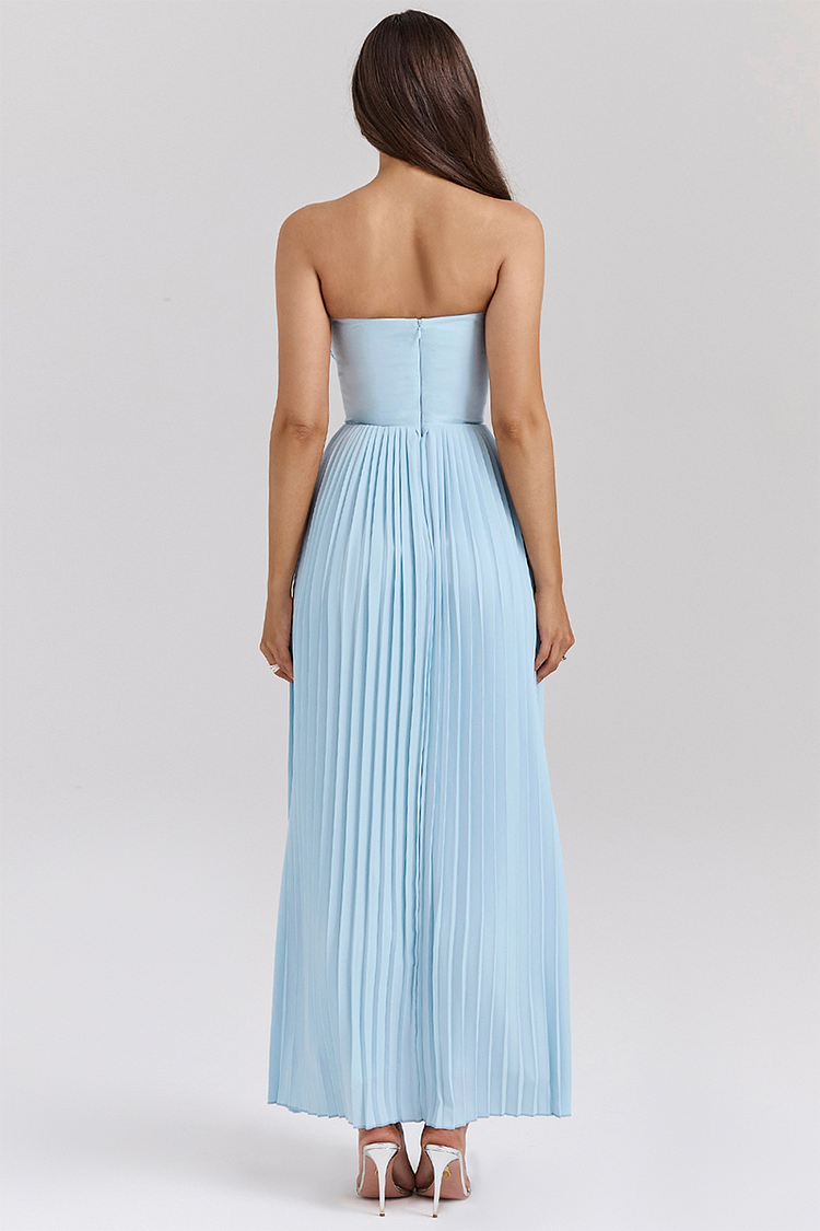 Strapless Sweetheart Corset Basque Waist Accordion Pleated Maxi Dress 5