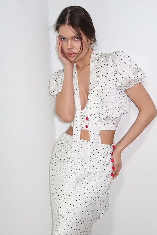Polka Dot VNeck Maxi Two Pieces Set