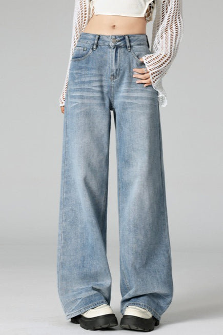 Vintage Crease Distressed Wide Jeans