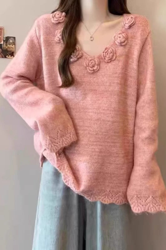 VNeck Vintage Floral Sweater