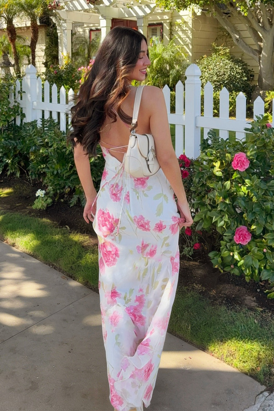 Floral Print Tie Back Vacation Maxi Slip Dress