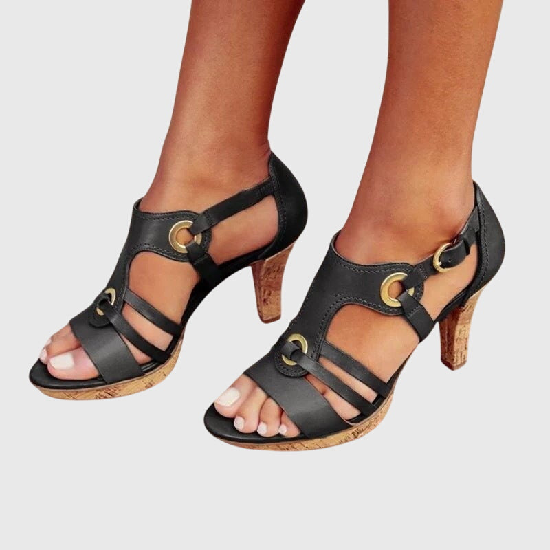 O-Ring Strappy Cork Platform Ankle Strap Heeled Sandals 5