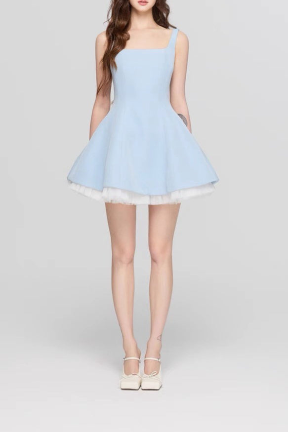 Square Neck Mesh Panel Mini Dress 10