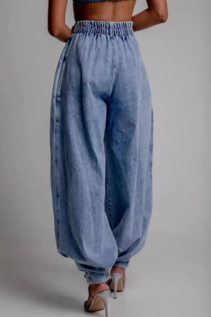 High Waist Zip Jogger Jeans