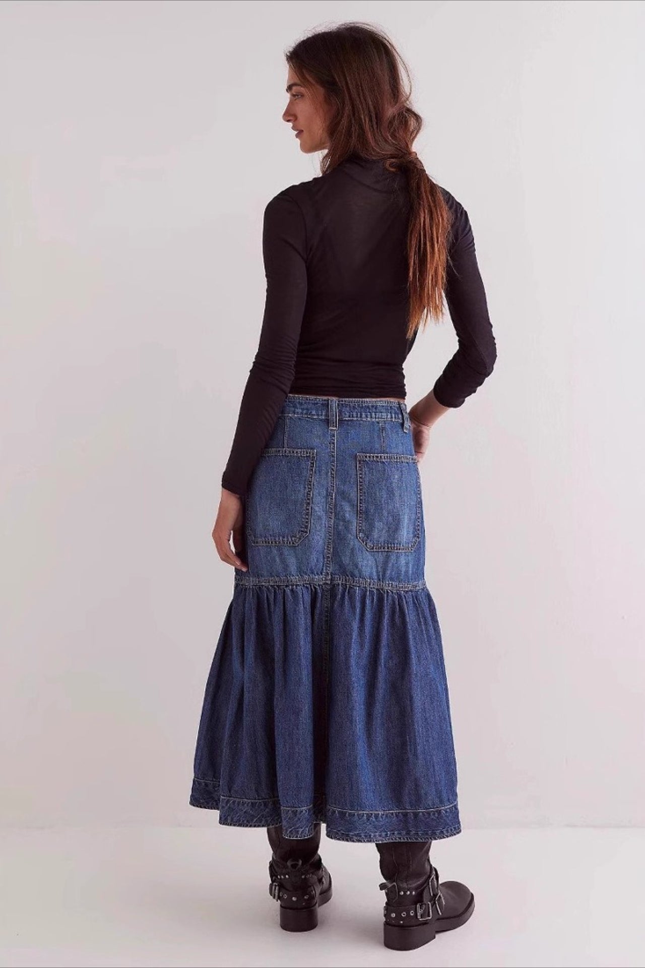 High-Waist Denim A-Line Skirt