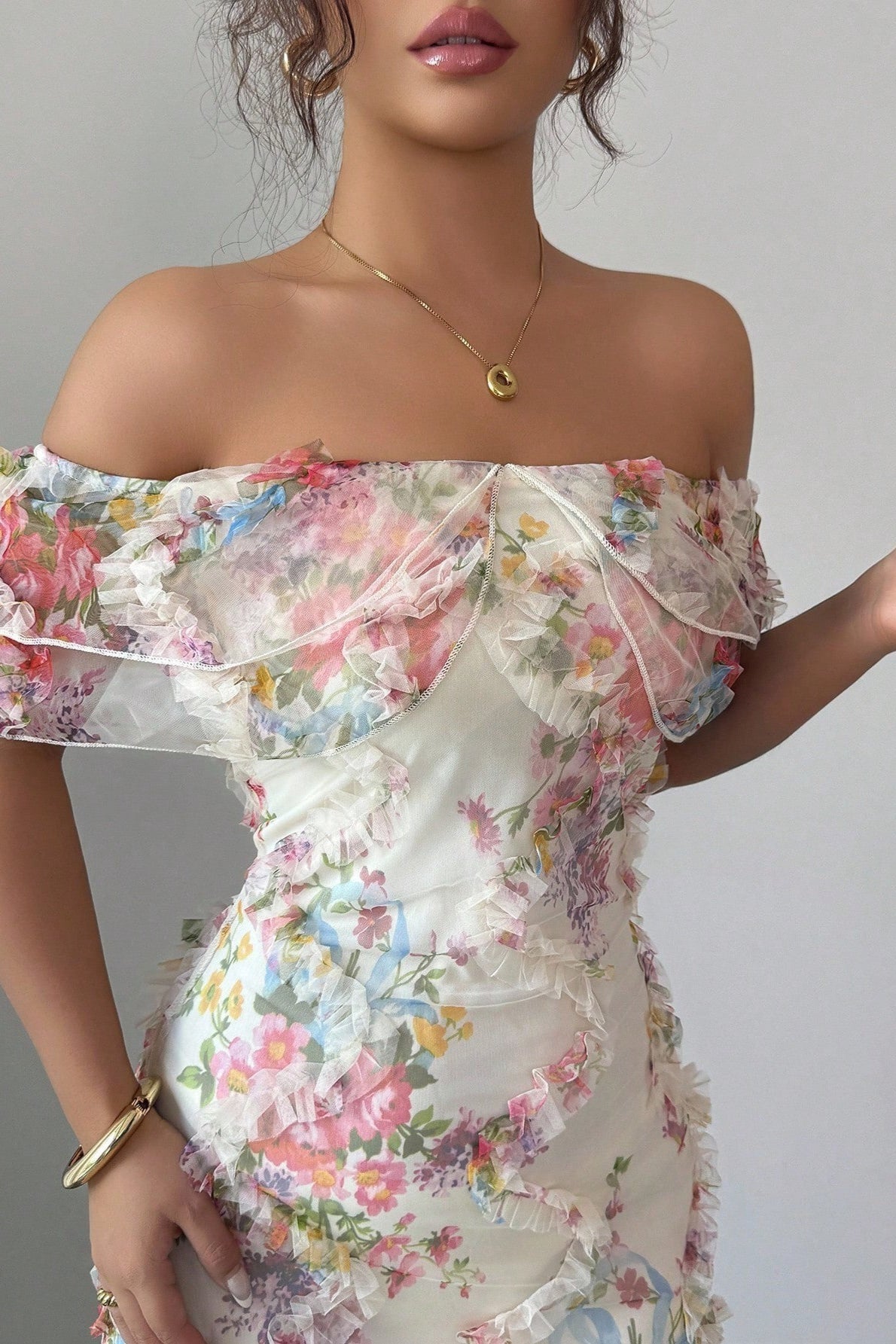 Off Shoulder Bodycon Long Print Floral Dress