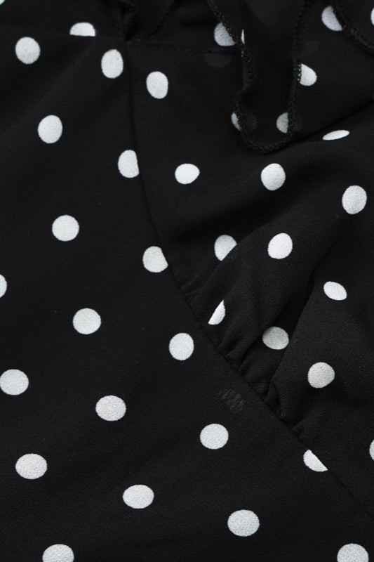 Black V-Neck Ruffle Trim Flutter Sleeve Polka Dot Mesh Bodycon Mini Dress 3