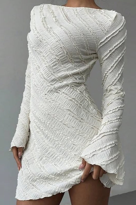 White Boat Neck Backless A-Line Sweater Dress 3