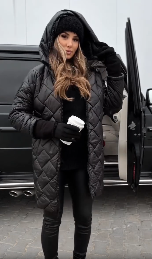 Hooded Diamond Quilted Zip-Up Longline Puffer Coat