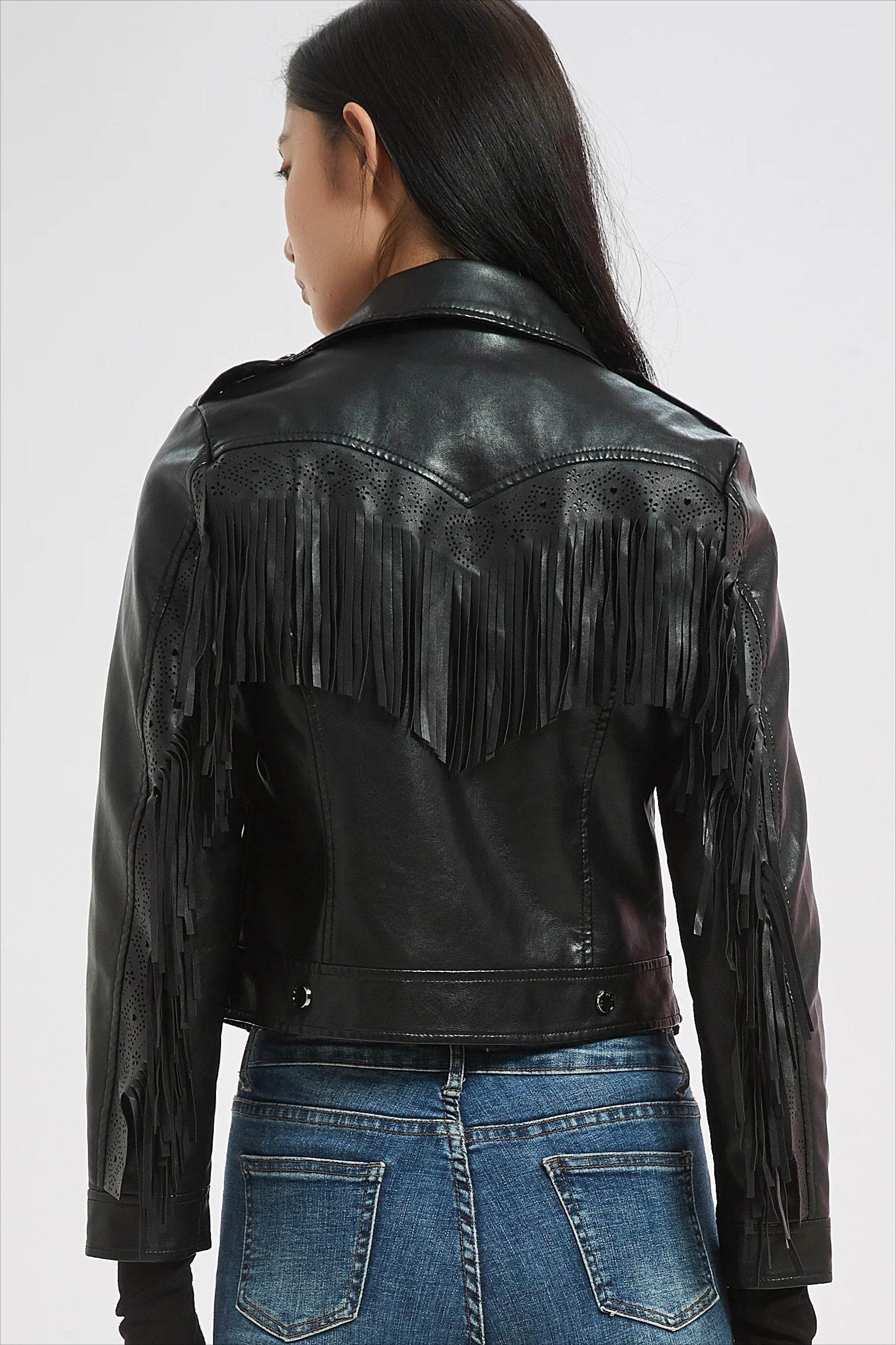 Faux Leather Tassel Biker Jacket
