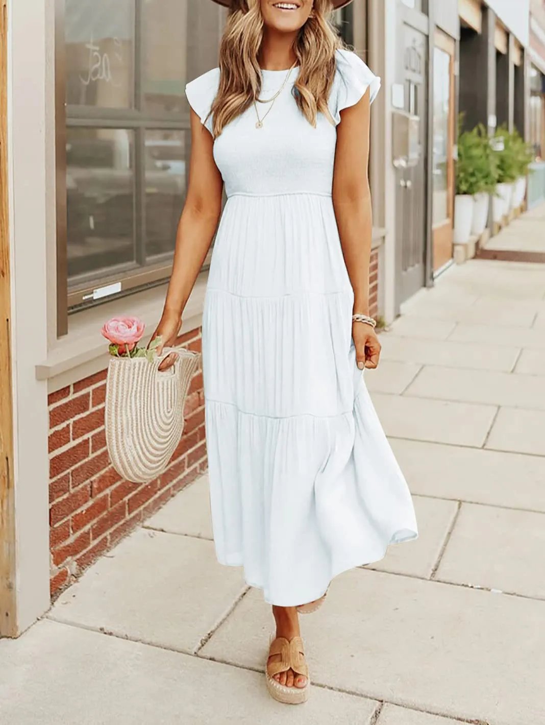 summer casual flowing short midi dress