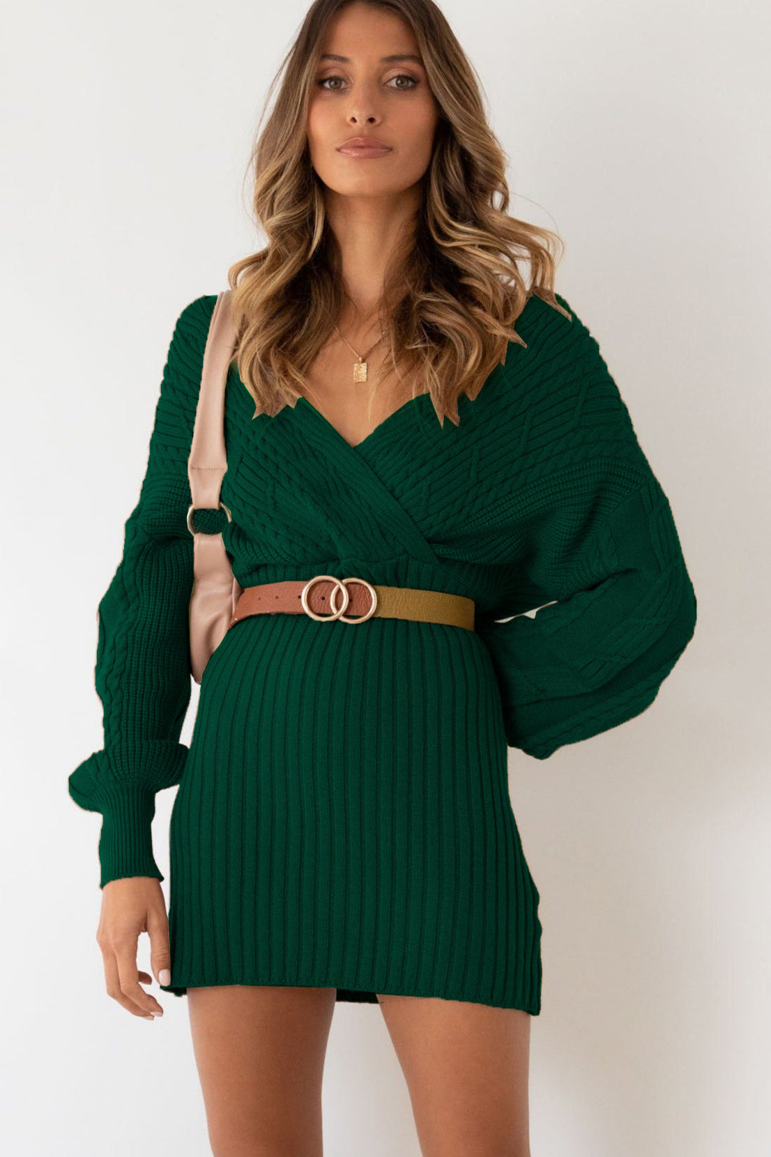 Cable Knit V-Neck Bodycon Midi Dress 13