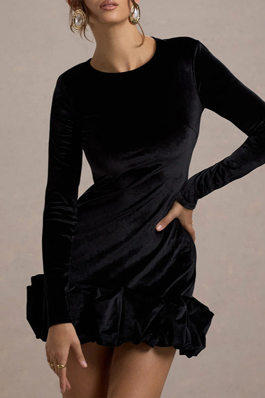 Velvet Crew Neck Ruched Midi Dress 8