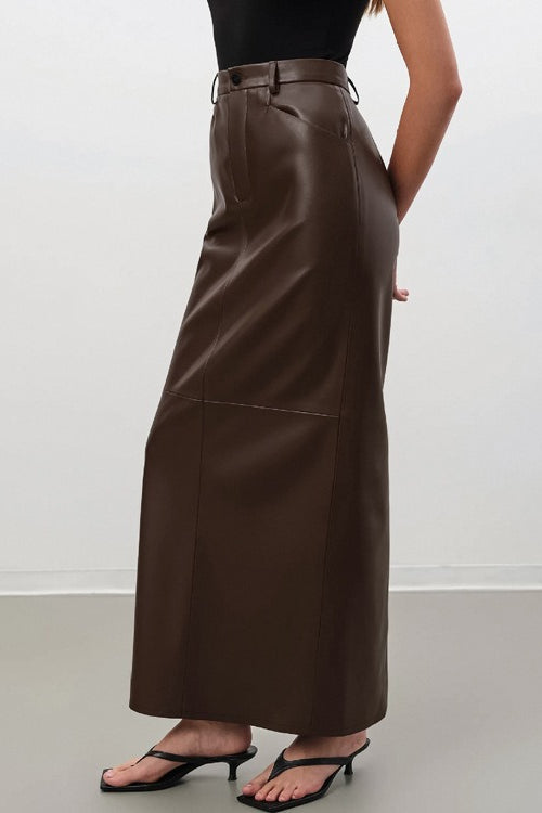 Retro PU Leather ALine Bodycon Skirt
