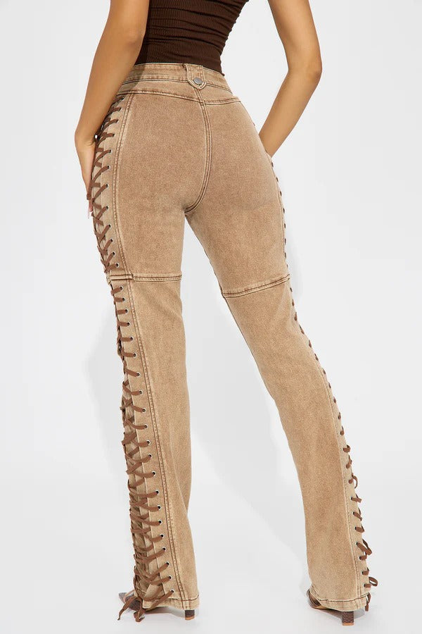 Trendy Drawstring Tie-Waist Stylish Denim Jeans