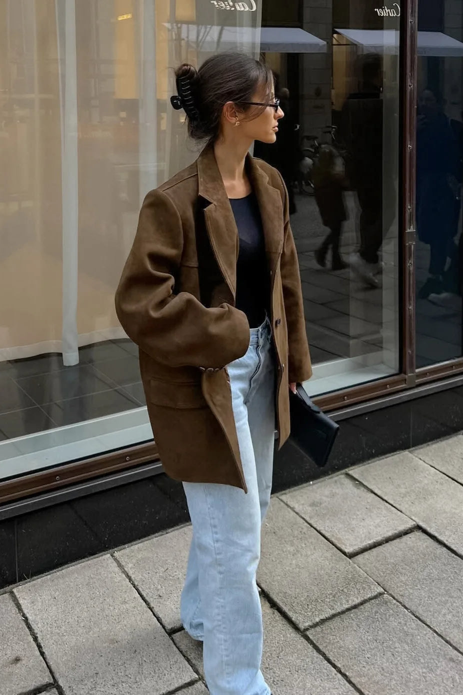 Brown SingleBreasted Suede Blazer
