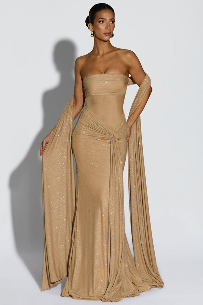 Silver-Foil Strapless Slim-Fit Party Dress