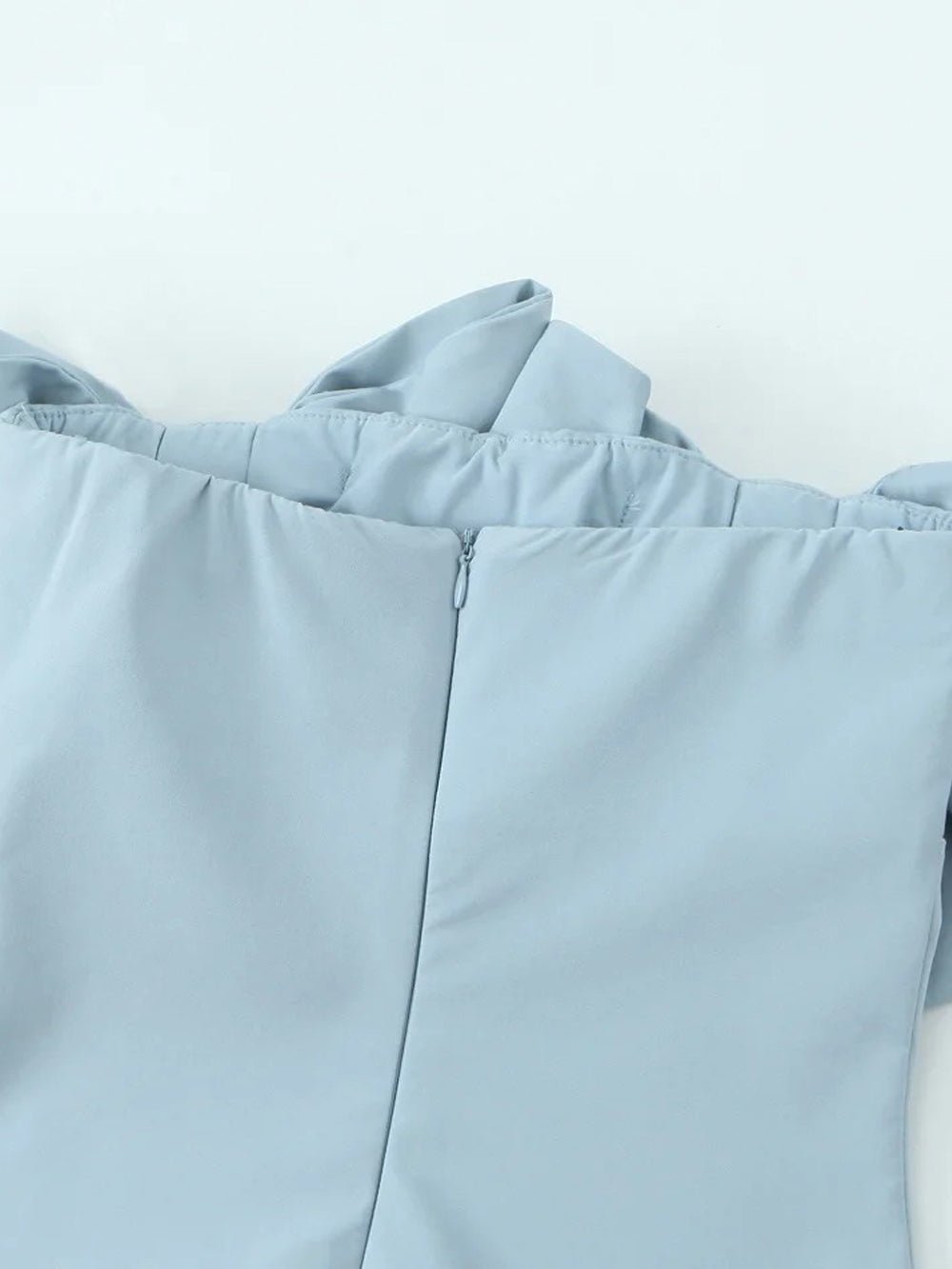 Blue Off Shoulder Bow Detail Fit and Flare Mini Dress 4