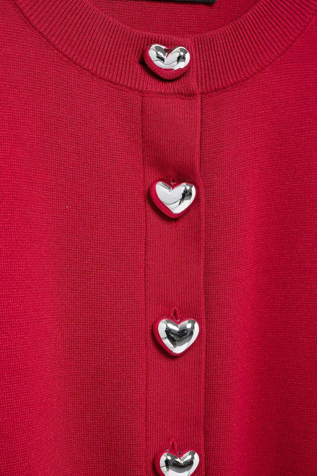 Knit ONeck Heart Button Sweater