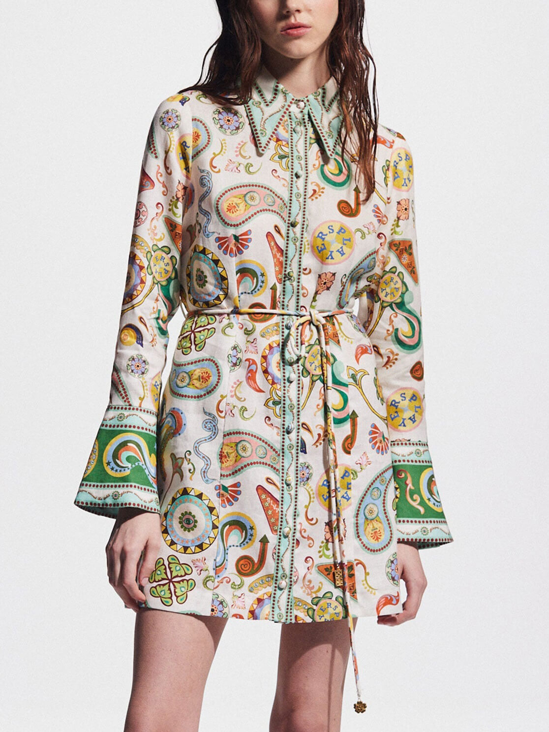 Exquisite And Printed Charming Trumpet Sleeve Mini Dress White / S Dresses