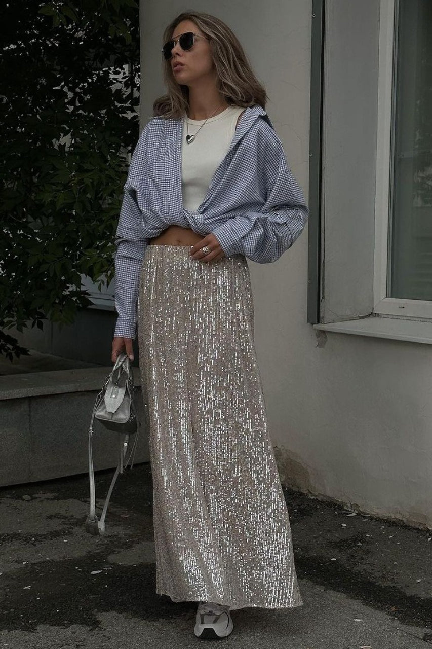 Glitter Sequin ALine Midi Skirt