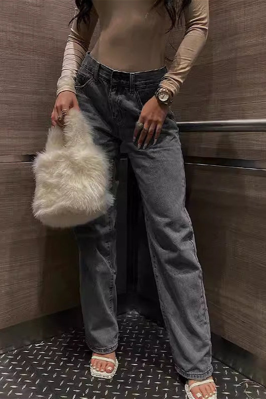 High Waist Distressed Slim Fit Denim Jeans