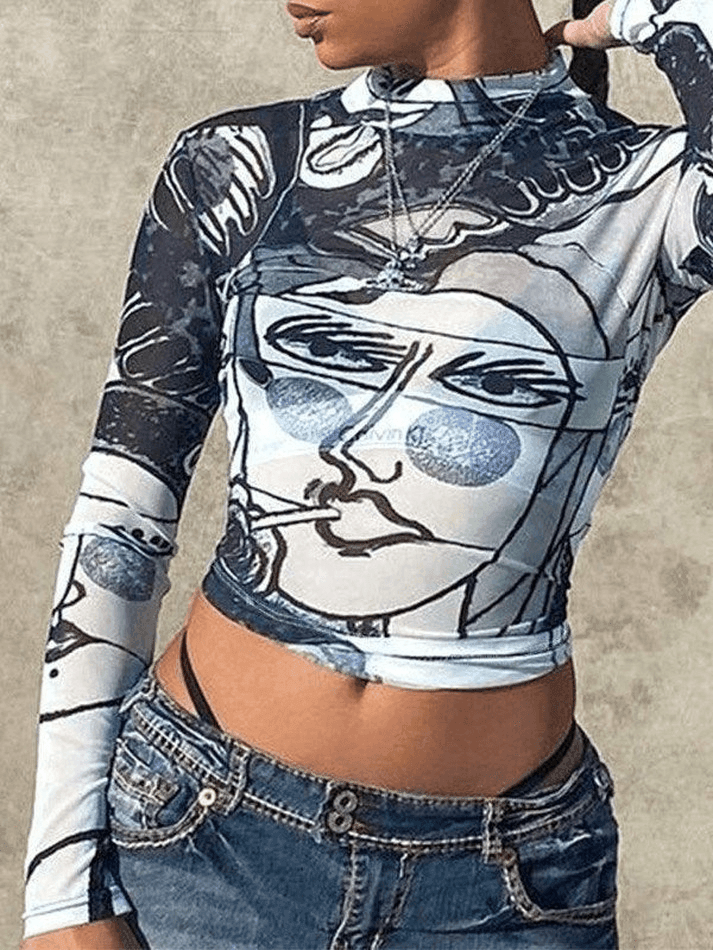 Abstract Boat Neck Long Sleeve Classic Fishtail Maxi Dress - Multicolor Gray / S Tops&Tees
