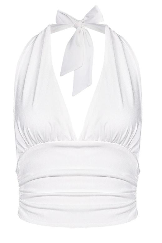 Aby Halter Neck Top - White Pearl