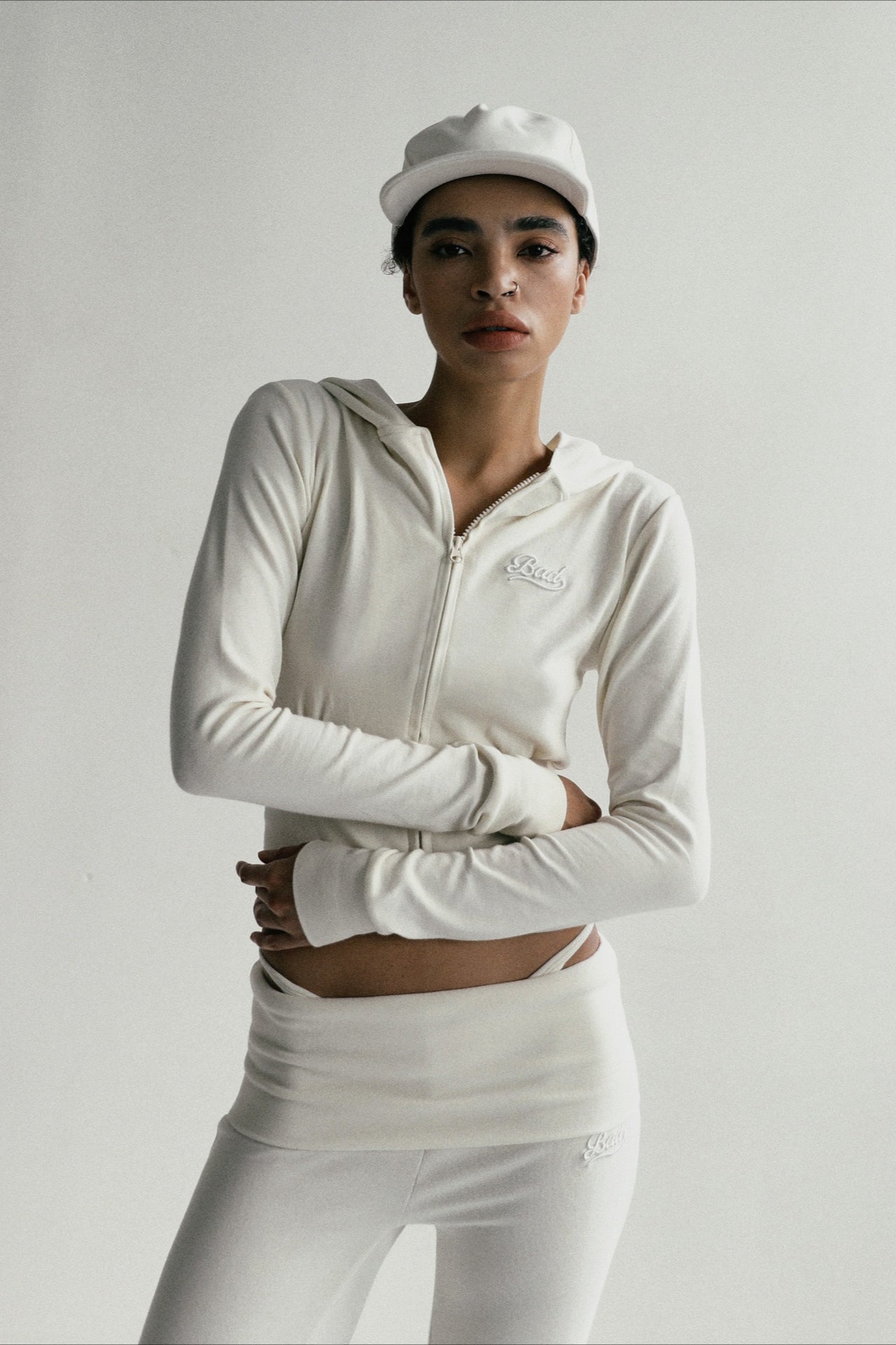 Carmine Zip-Up Embroidered Crop Hoodie