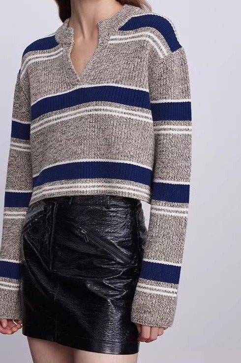Colorful Striped Knit VNeck Sweater