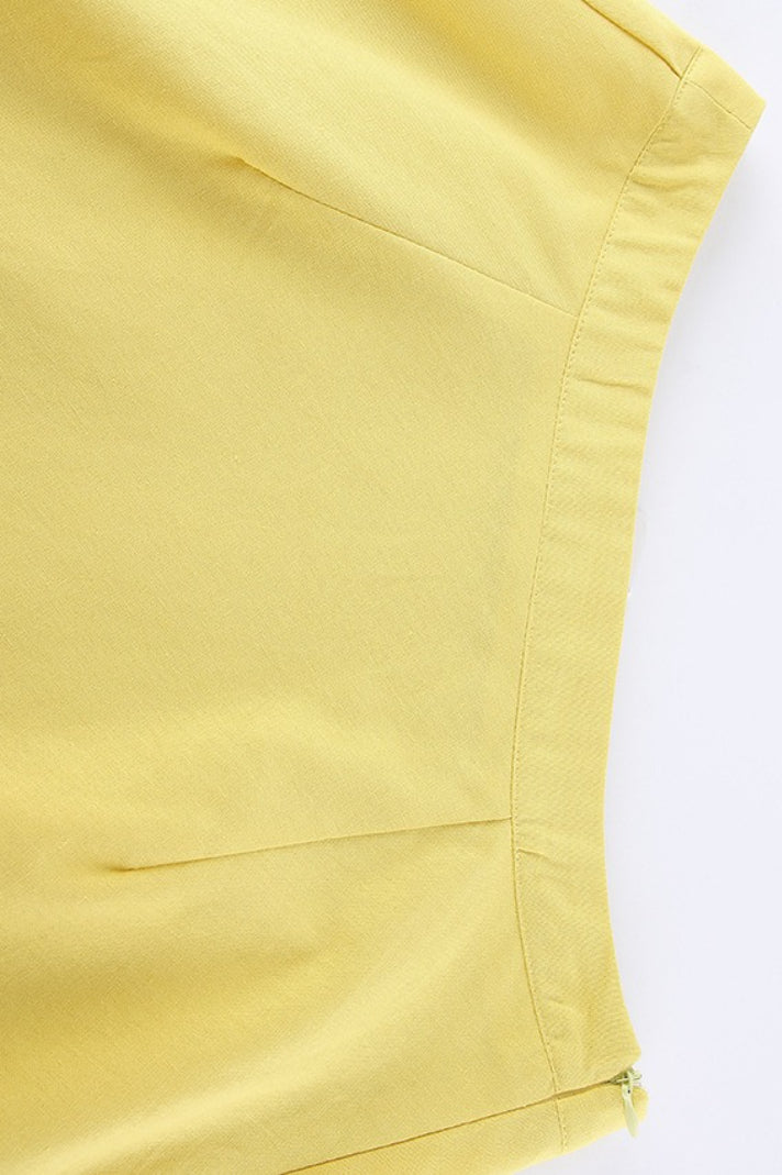 Resort Casual Cotton Linen Puff Sleeve Two Piece Skirt Set