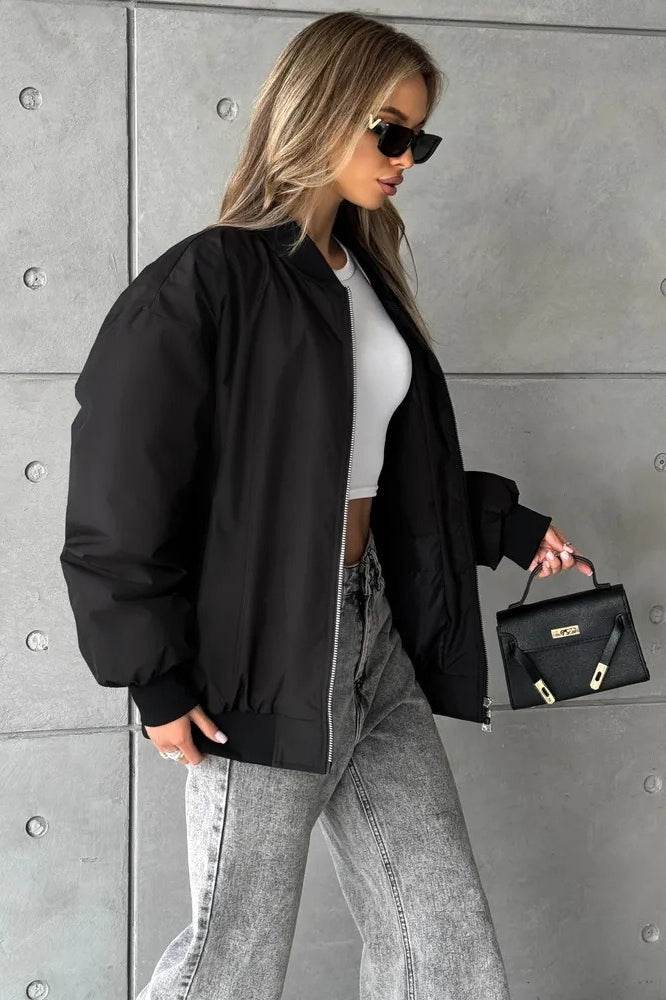 Loose Zip-up Bomber Cotton Jacket
