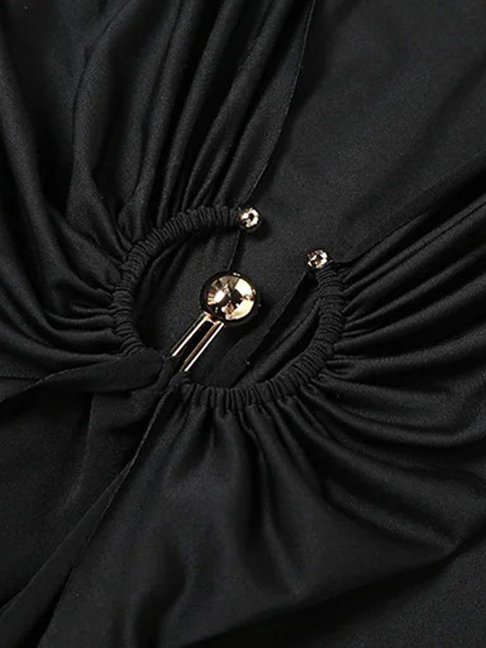 Long Sleeve Mock Neck Ruched Metal Hardware Drape Maxi Dress 5