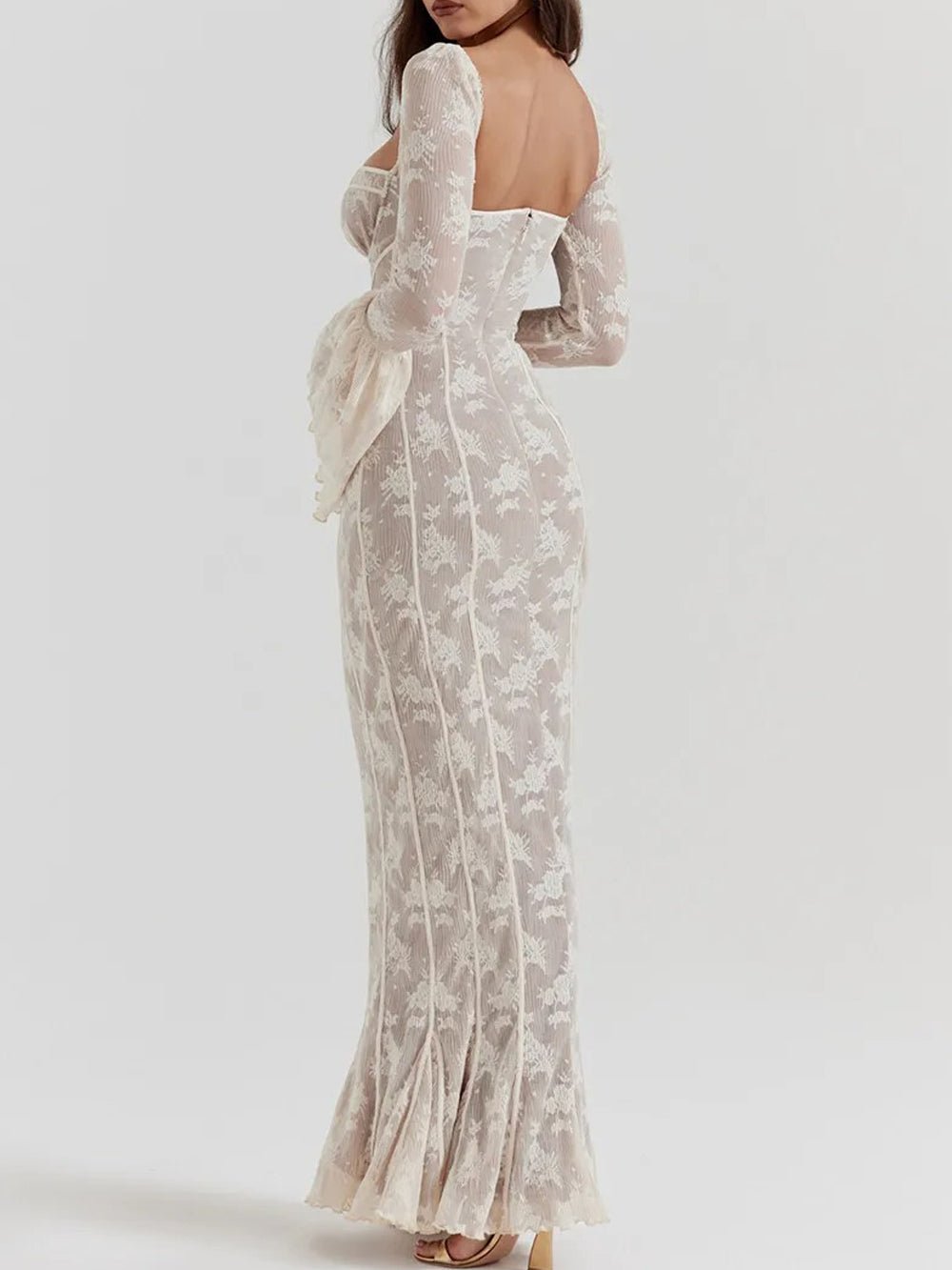 Lace Sweetheart Corset Boning Bell Sleeve Mermaid Maxi Gown 2