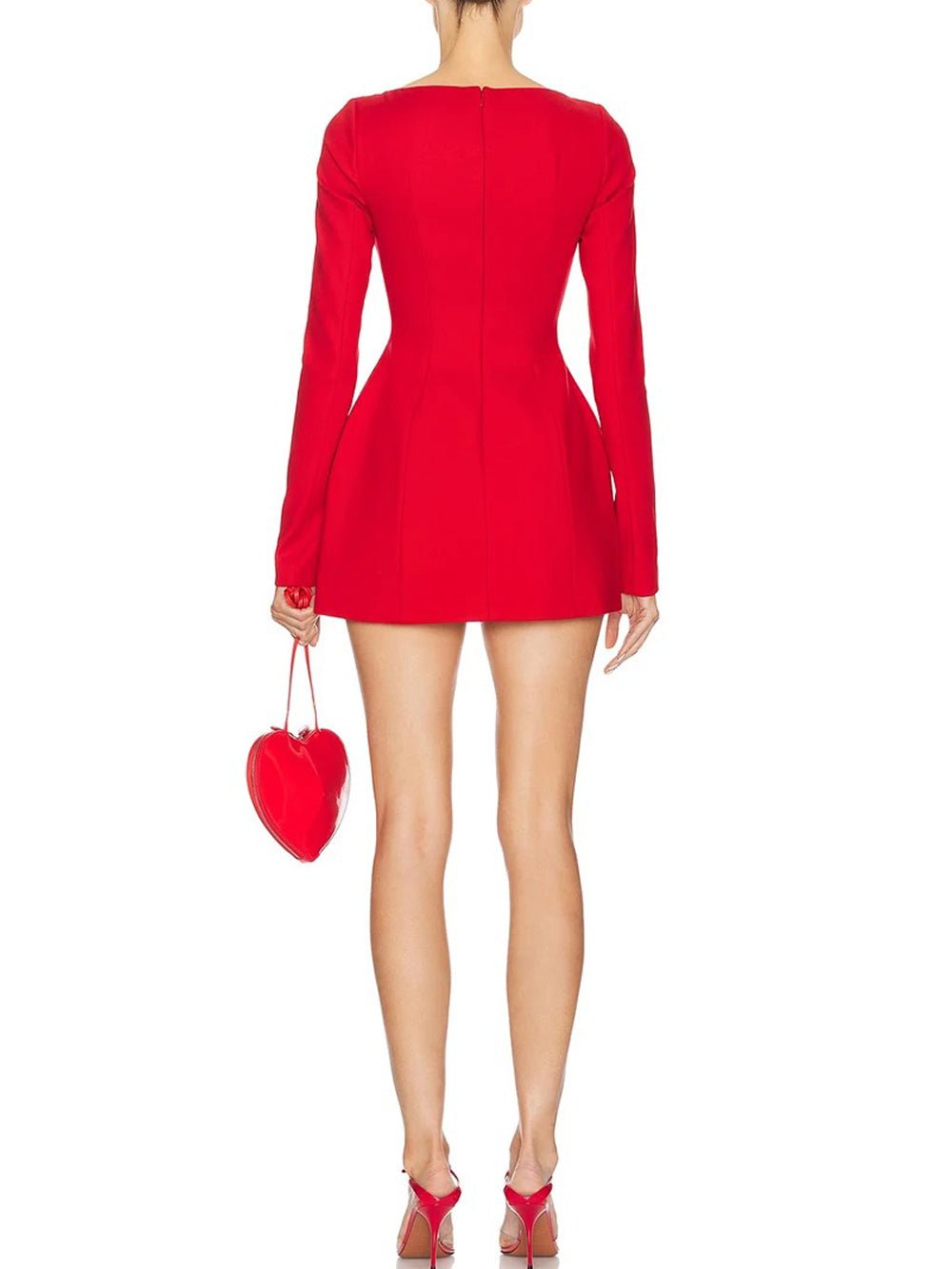 Boat Neck Long Sleeve Princess Seam Bow Pocket A-Line Mini Dress 2