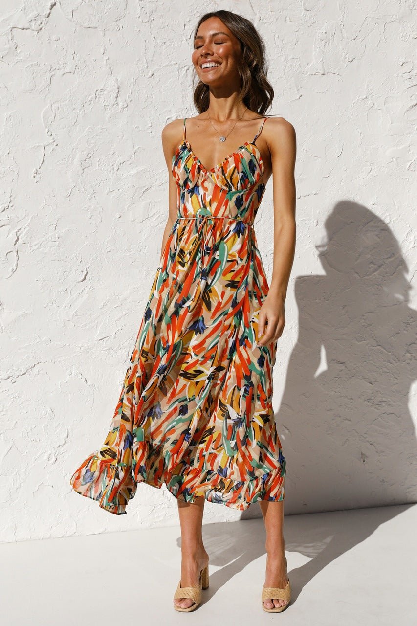 Juana Premium Printed Midi Summer Dress with Ruffle Trim Evening Wear Edit