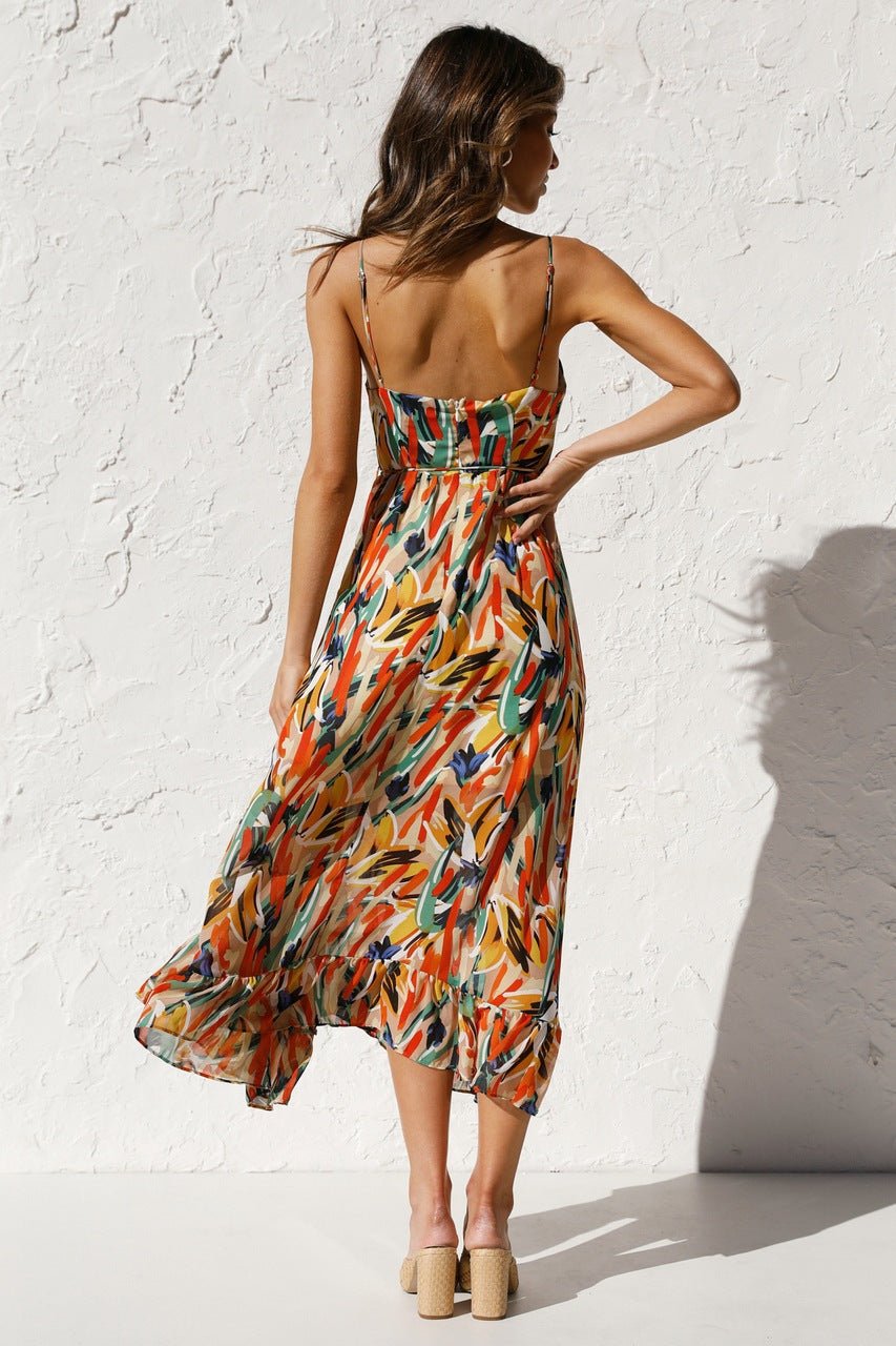 Juana Premium Printed Midi Summer Dress with Ruffle Trim Evening Wear Edit