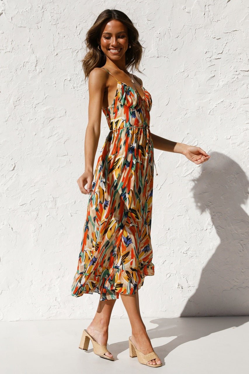 Juana Premium Printed Midi Summer Dress with Ruffle Trim Evening Wear Edit