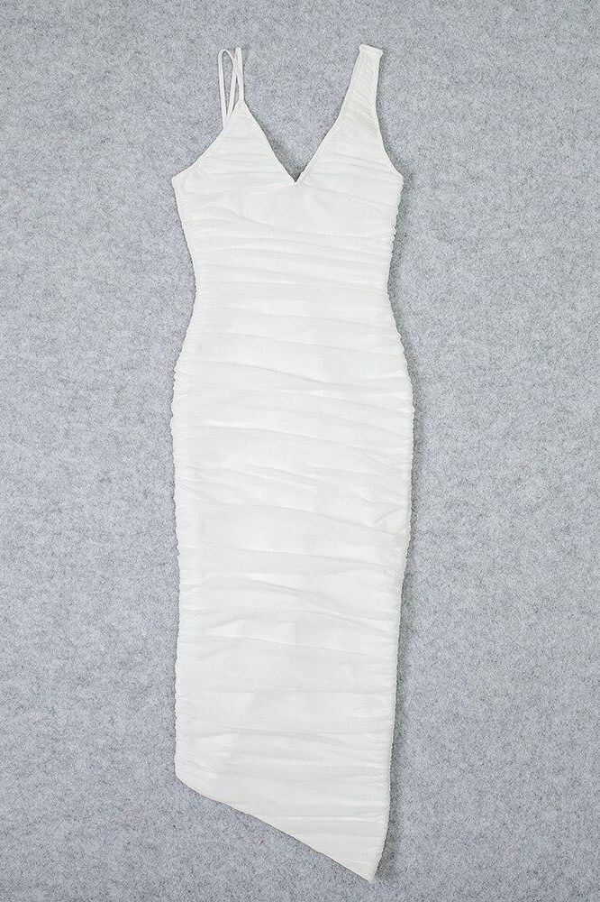 Adele Bodycon Wrap Midi Dress - White Pearl