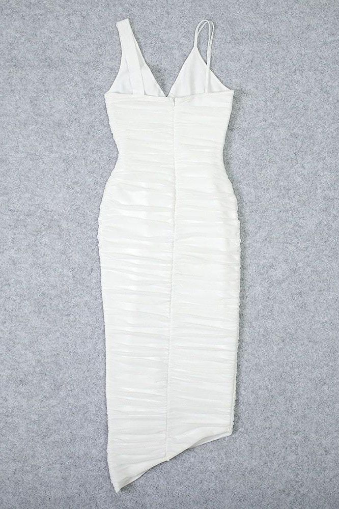 Adele Bodycon Wrap Midi Dress - White Pearl
