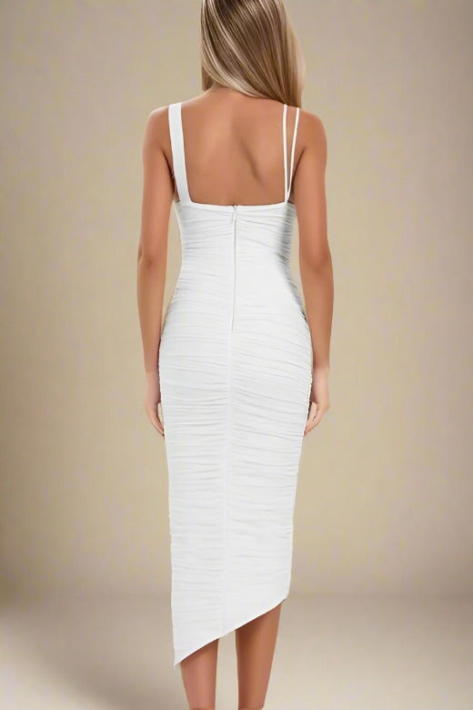 Adele Bodycon Wrap Midi Dress - White Pearl