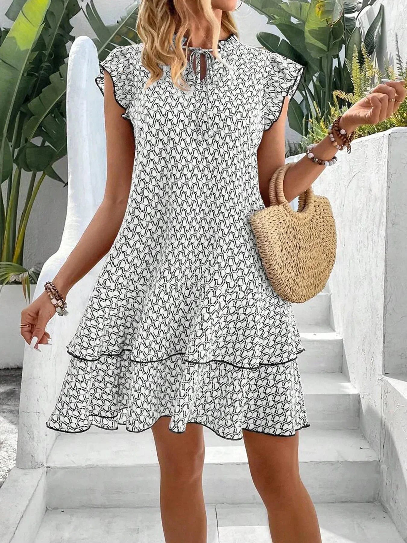 Anastasia Elegant Dress with Ruffles and Tie Collar for Women