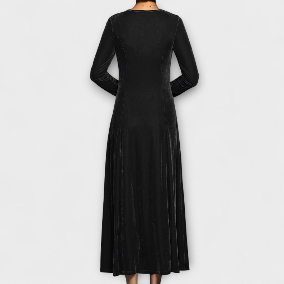 Round Neck Velvet Long Sleeve A-Line Maxi Dress