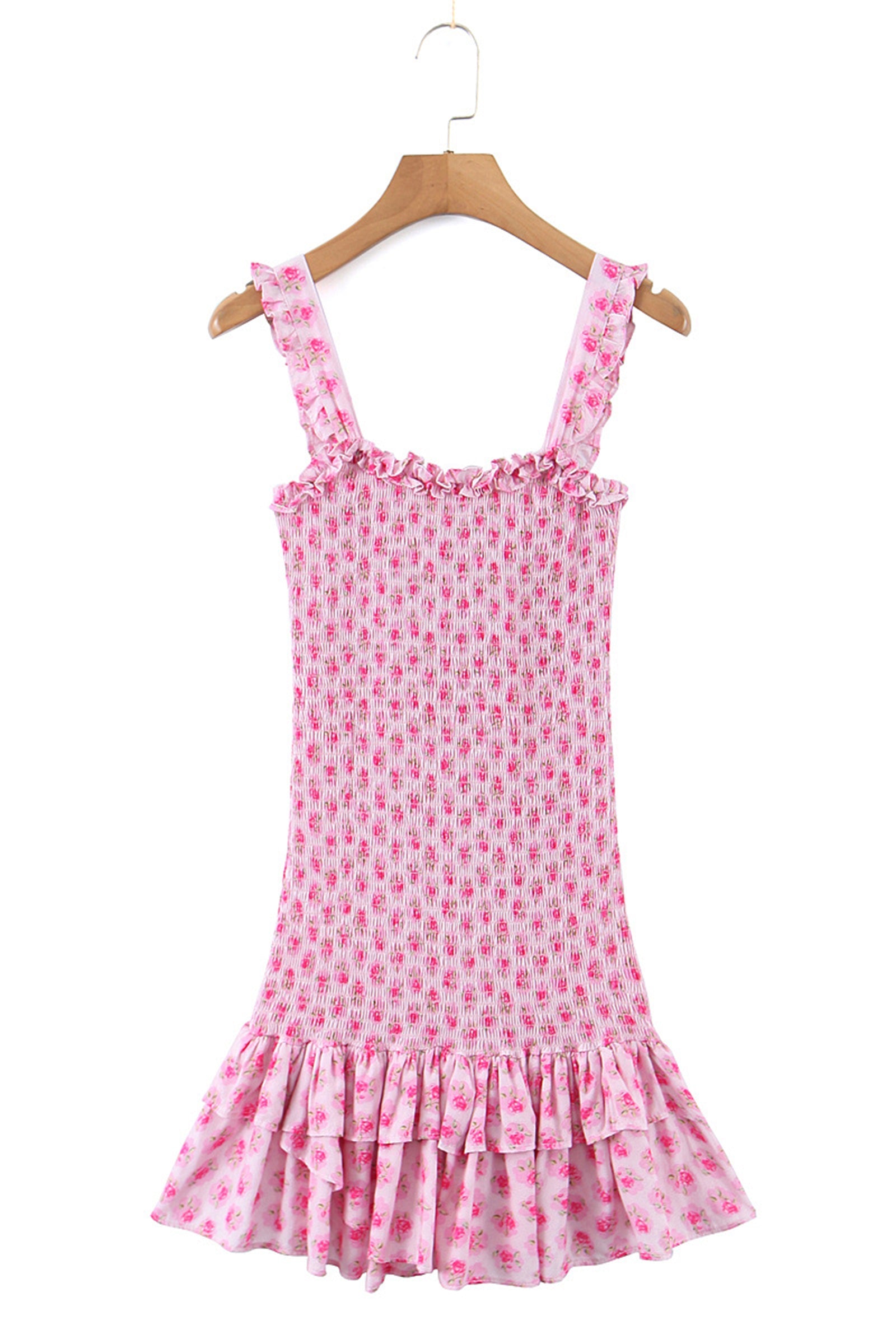 Pink Ruched Bodycon Ruffled Mini Dress